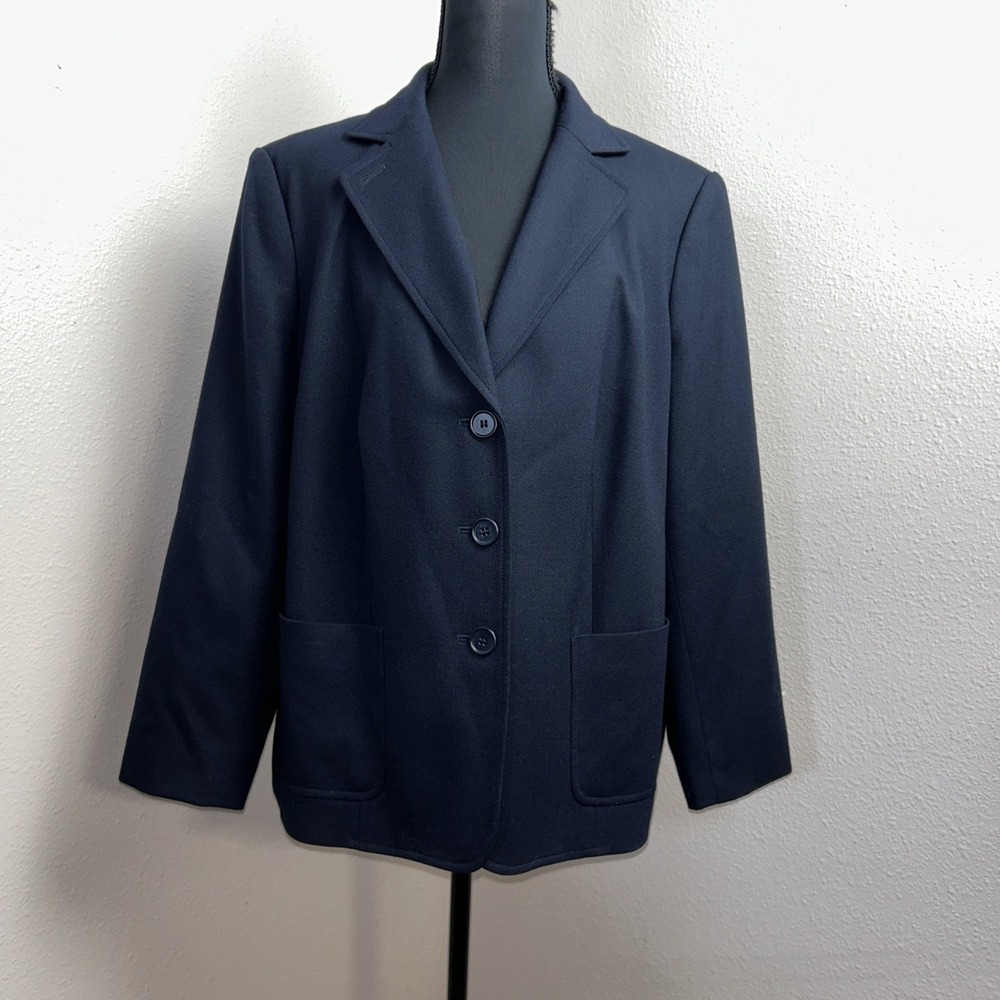 Vintage Talbots Wool Blazer Women's 12P Navy Blue Italy Classic Old Money Career